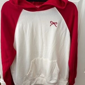 Women's Red and White Hoodie Sweater